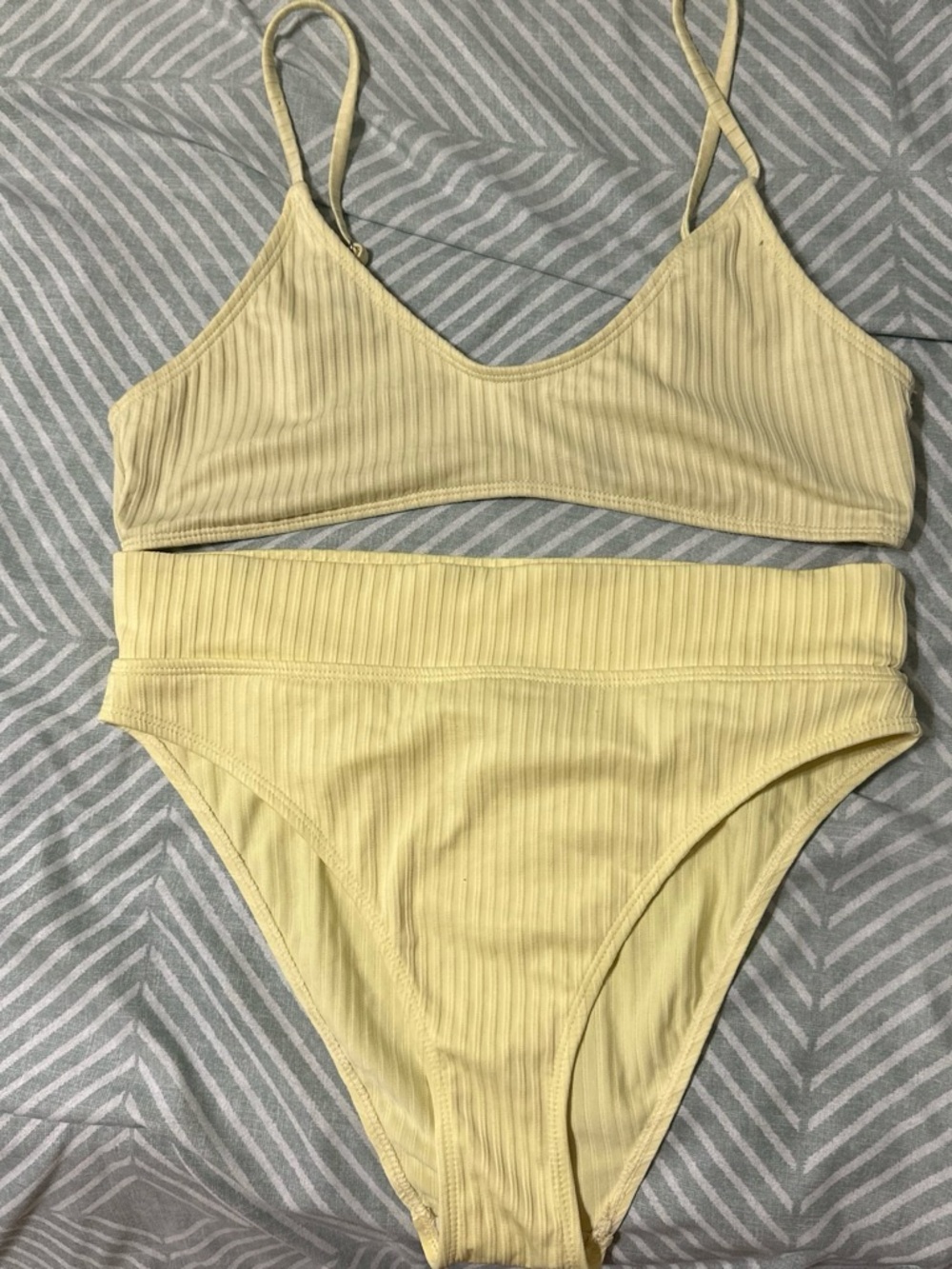 Yellow Ribbed Bikini Top and High-Waist Bottoms - Women Tops